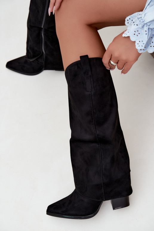 Bottes cowboy en fausse fourrure avec talons et col cousu en noir Julena