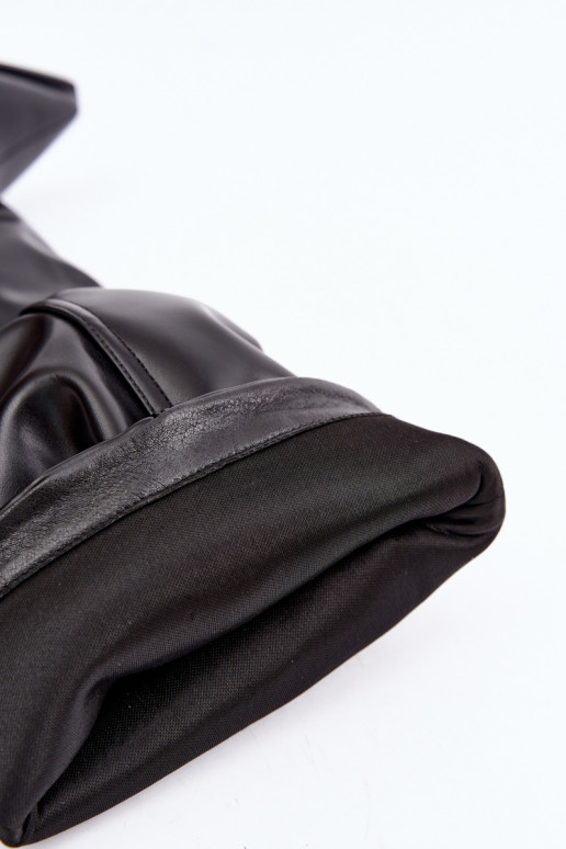 Bottes hautes à enfiler avec talons et volants en simili cuir noir Jensy