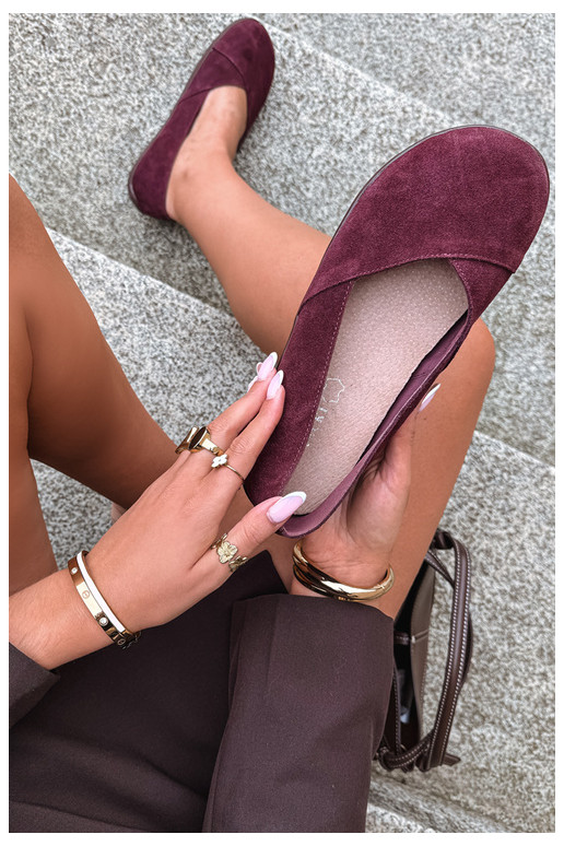 Ballerines bordeaux pour femmes en simili daim Mirelia