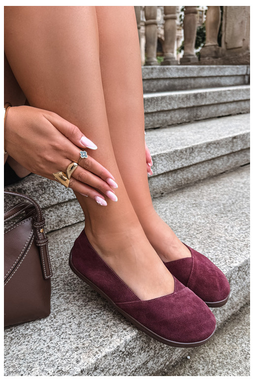 Bordeaux Damen Ballerinas aus Kunstveloursleder Mirelia