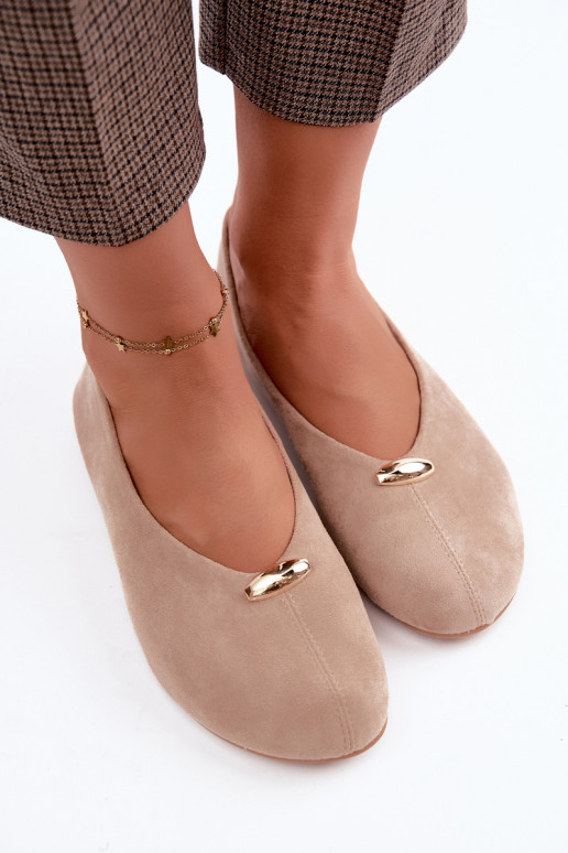 Zandkleurige dames ballerina's met gouden details Serela