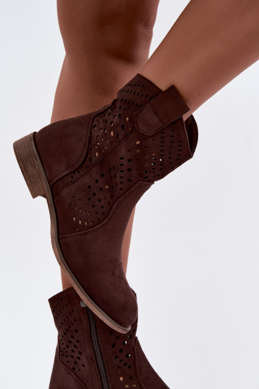 Bottines ajourées avec talons larges Amisna couleur chocolat