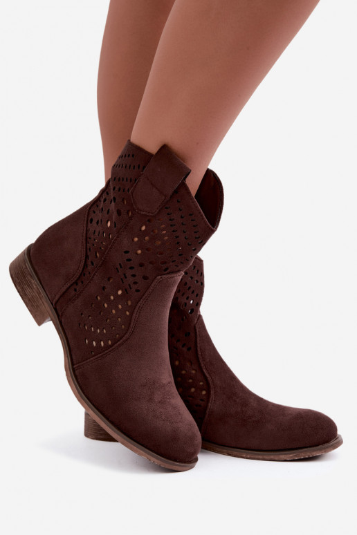 Bottines ajourées avec talons larges Amisna couleur chocolat