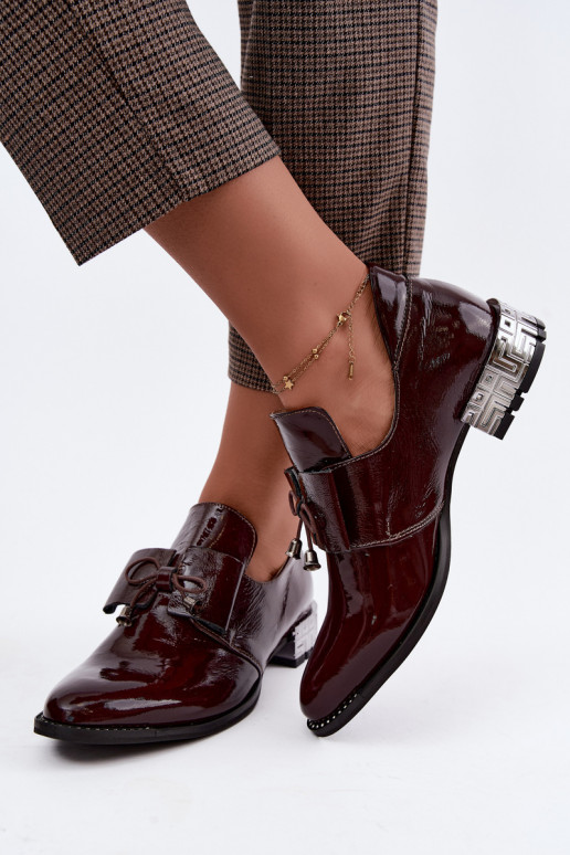 Chaussures vernies à petit talon avec nœuds en couleur bordeaux Zazoo 1399