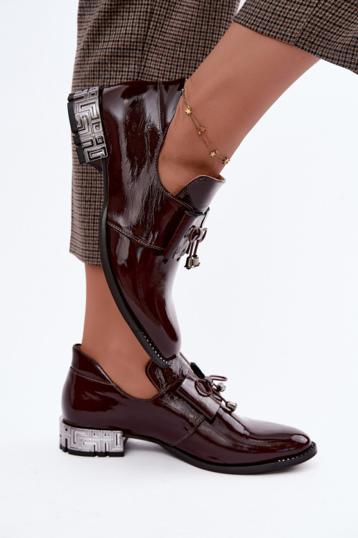 Chaussures vernies à petit talon avec nœuds en couleur bordeaux Zazoo 1399