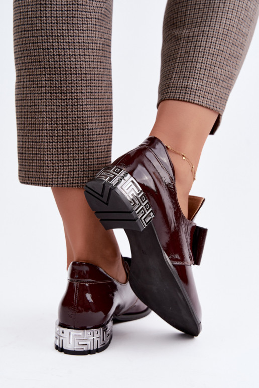 Chaussures vernies à petit talon avec nœuds en couleur bordeaux Zazoo 1399
