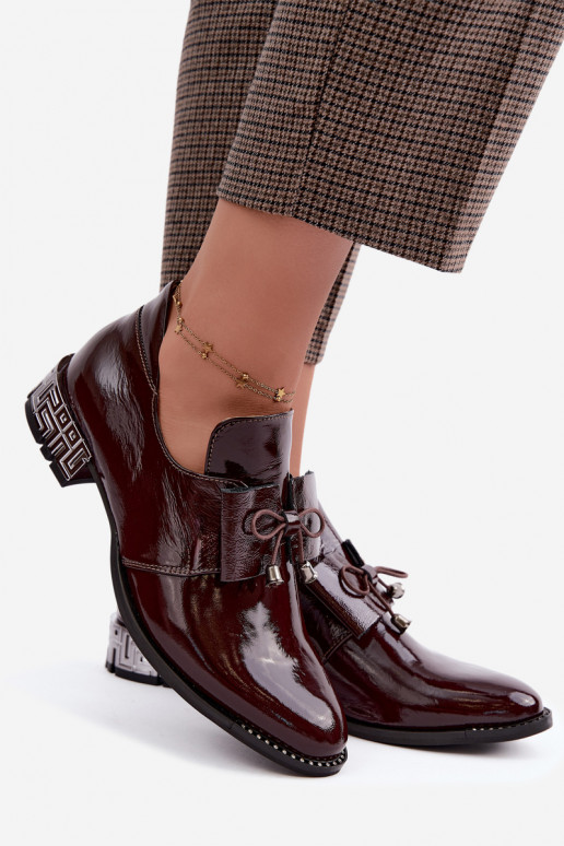 Chaussures vernies à petit talon avec nœuds en couleur bordeaux Zazoo 1399