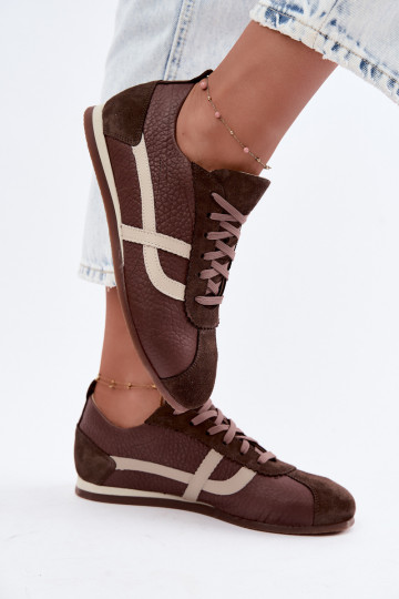 Leer van suède Sneakers model schoenen Dames Zazoo N1402S2 CzekoladoIne