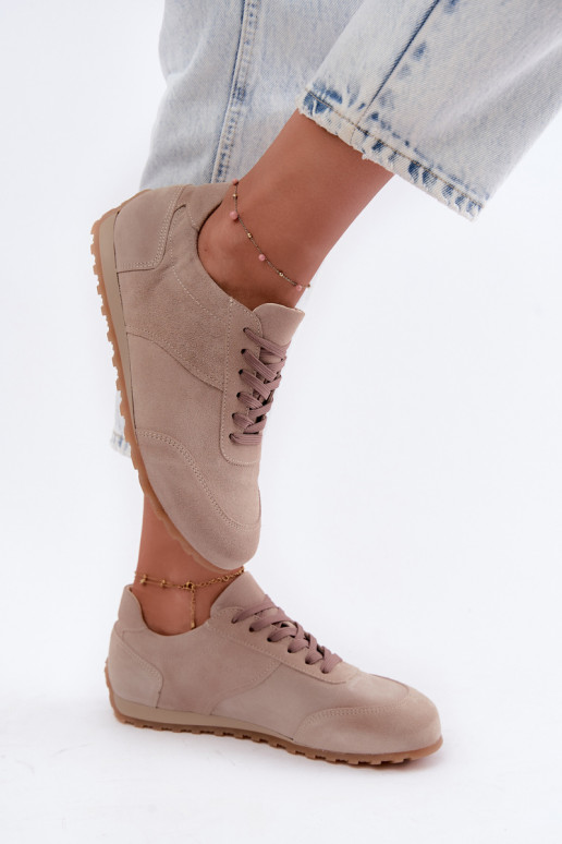 Barefoot sneakers van faux suede in zandkleur Zazoo N1422