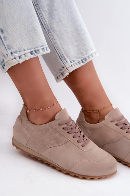 Barefoot sneakers van faux suede in zandkleur Zazoo N1422