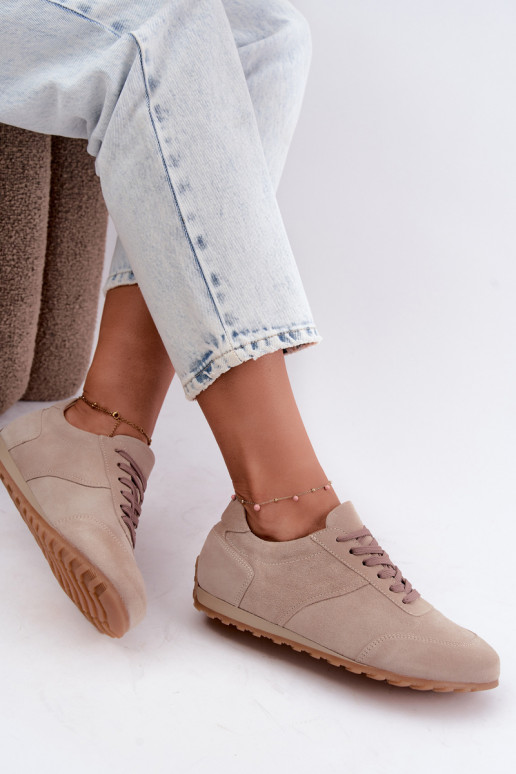 Barefoot sneakers van faux suede in zandkleur Zazoo N1422
