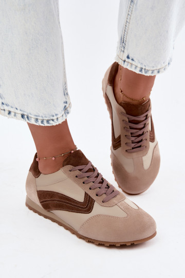 Leer van suède Sneakers model schoenen Barefoot Dames Zazoo N1400 beige