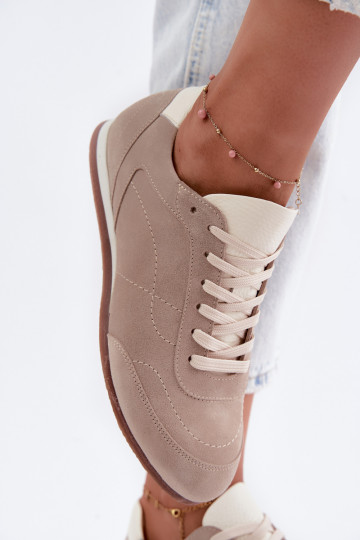 Leer van suède Sneakers model schoenenPrzeszyciami Zazoo N1414 beige