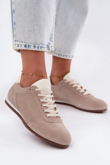 Leer van suède Sneakers model schoenenPrzeszyciami Zazoo N1414 beige 2