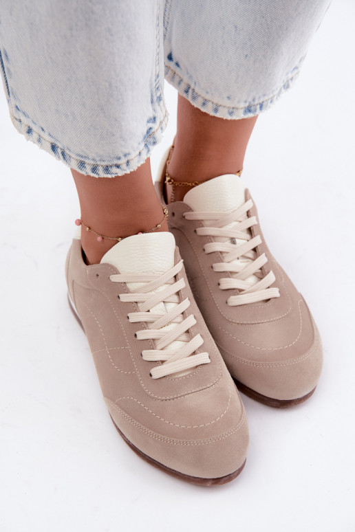 Barefoot sneakers met borduursels in zandkleur Zazoo N1414