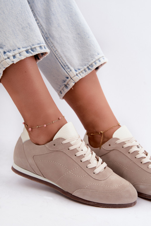 Barefoot sneakers met borduursels in zandkleur Zazoo N1414