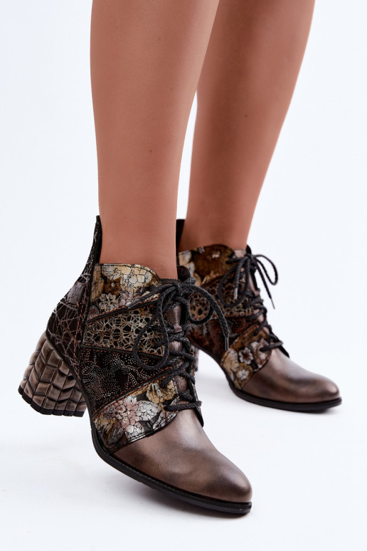 Damen Stiefeletten mit Absätzen, gemustert und gefüttert in Braun Tai turiciejka 07591-02