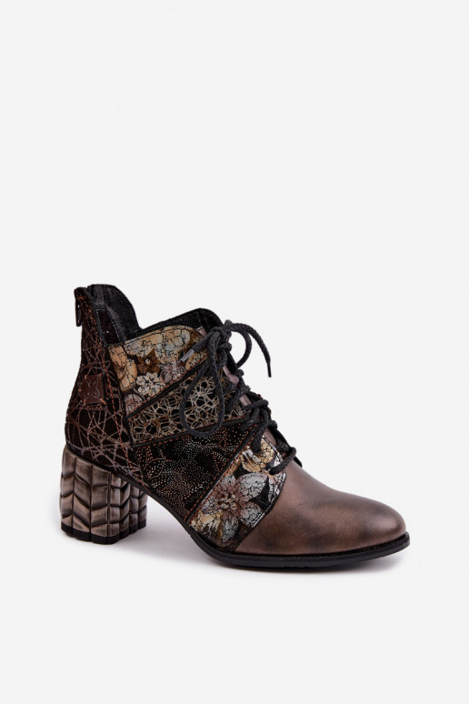 Bottines pour femmes avec talons, à motifs et doublées en brun Tai turiciejka 07591-02