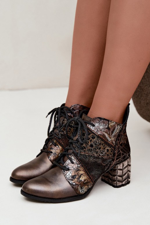 Bottines pour femmes avec talons, à motifs et doublées en brun Tai turiciejka 07591-02