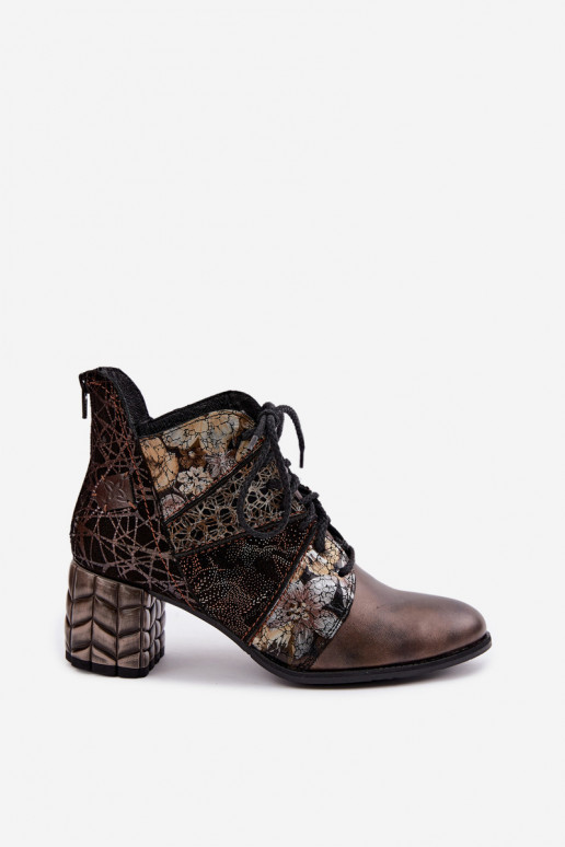 Bottines pour femmes avec talons, à motifs et doublées en brun Tai turiciejka 07591-02