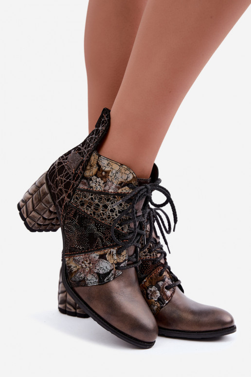 Bottines pour femmes avec talons, à motifs et doublées en brun Tai turiciejka 07591-02