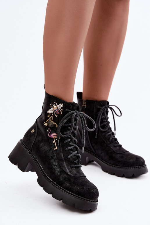 Peau Bottines de travailPrzypinkami Il fautciejka 07656-01 couleur noire
