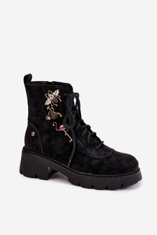 Peau Bottines de travailPrzypinkami Il fautciejka 07656-01 couleur noire