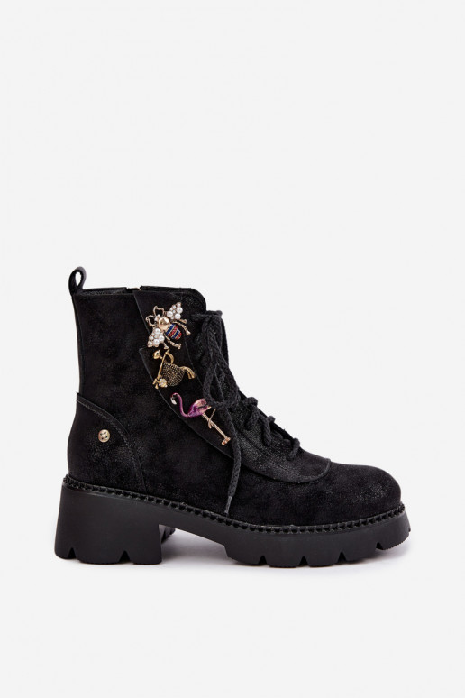 Peau Bottines de travailPrzypinkami Il fautciejka 07656-01 couleur noire