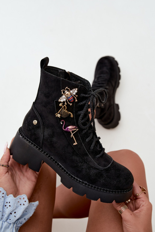 Peau Bottines de travailPrzypinkami Il fautciejka 07656-01 couleur noire
