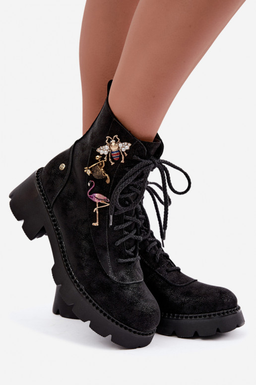 Peau Bottines de travailPrzypinkami Il fautciejka 07656-01 couleur noire