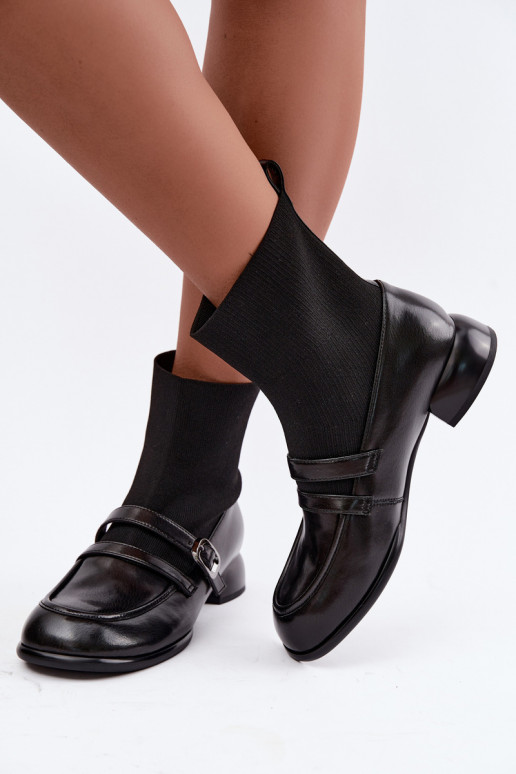 Bottes Peau avec une semelle intérieure de type chaussette Il fautciejka K7766-01 couleur noire