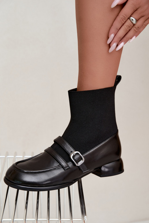 Bottes Peau avec une semelle intérieure de type chaussette Il fautciejka K7766-01 couleur noire