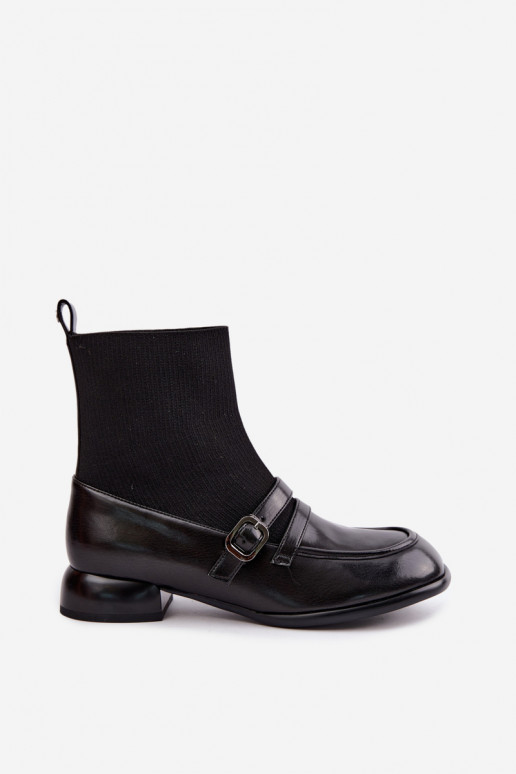 Bottes Peau avec une semelle intérieure de type chaussette Il fautciejka K7766-01 couleur noire