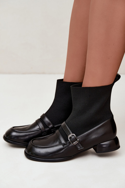 Bottes Peau avec une semelle intérieure de type chaussette Il fautciejka K7766-01 couleur noire