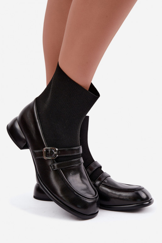 Bottes Peau avec une semelle intérieure de type chaussette Il fautciejka K7766-01 couleur noire