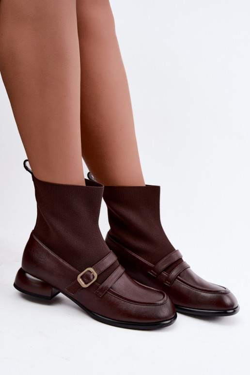 Bottes Peau avec une semelle intérieure de type chaussette Il fautciejka K7766-02 marron