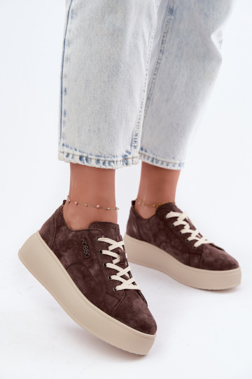 Leer van suède Sneakers model schoenen met platform Kobbo 41535 CzekoladoIne 2