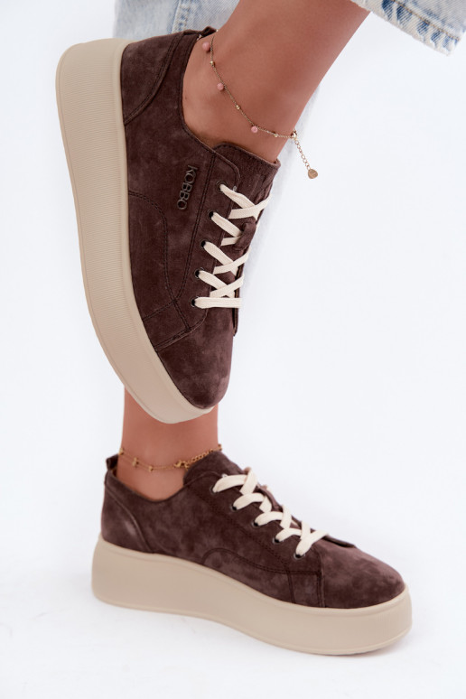 Leer van suède Sneakers model schoenen met platform Kobbo 41535 CzekoladoIne