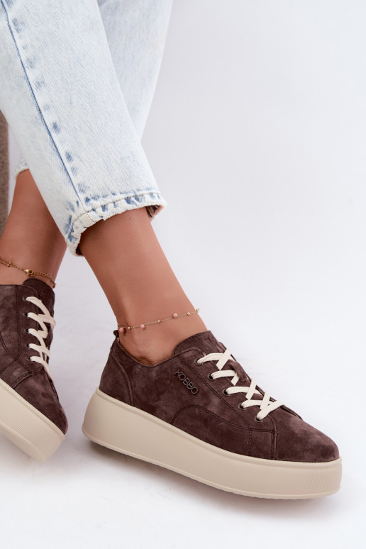 Peau en daim Chaussures modèle baskets avec une plateforme Kobbo 41535 CzekoladoÀe