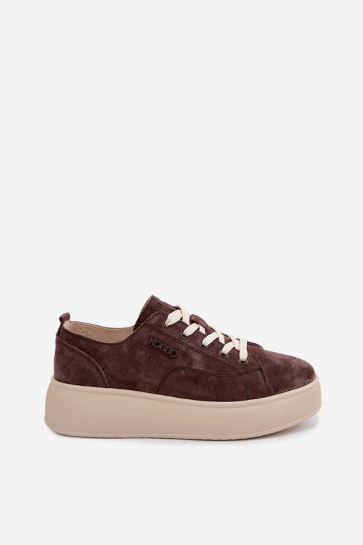 Leer van suède Sneakers model schoenen met platform Kobbo 41535 CzekoladoIne