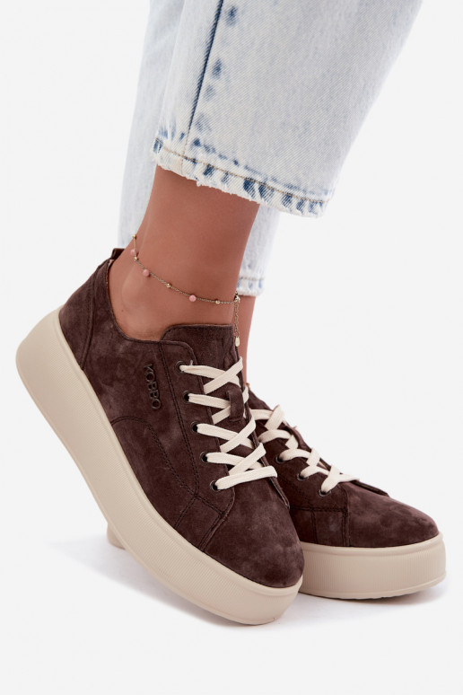 Haut aus INildleder Sneakers Stilvollllschuhe mit einer Plattform Kobbo 41535 CzekoladoZue