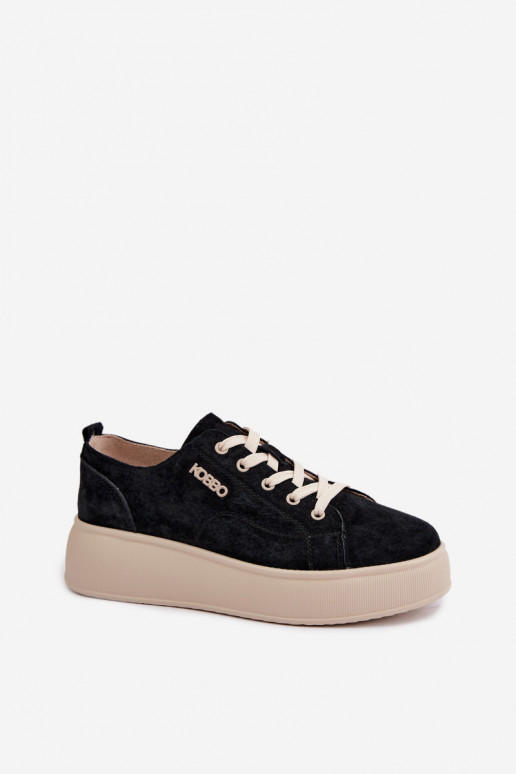 Peau en daim Chaussures modèle baskets avec une plateforme Kobbo 41535 couleur noire