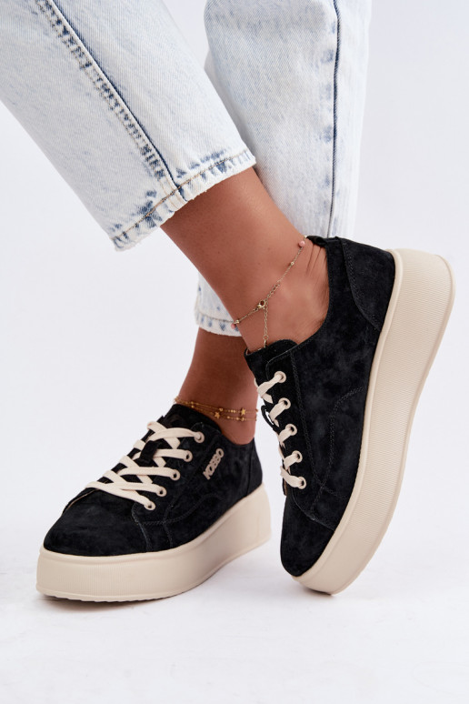 Peau en daim Chaussures modèle baskets avec une plateforme Kobbo 41535 couleur noire