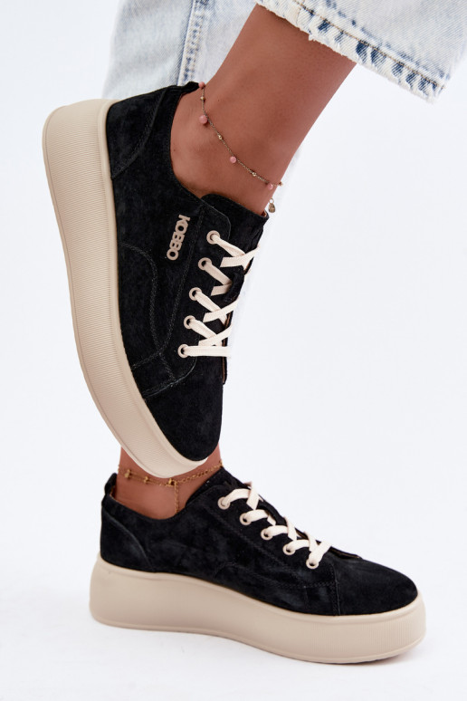 Peau en daim Chaussures modèle baskets avec une plateforme Kobbo 41535 couleur noire