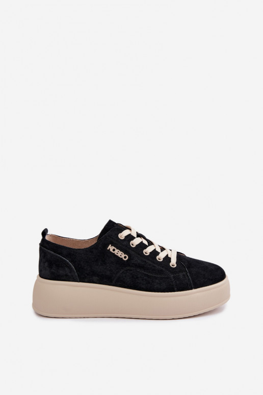 Peau en daim Chaussures modèle baskets avec une plateforme Kobbo 41535 couleur noire
