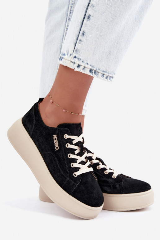 Peau en daim Chaussures modèle baskets avec une plateforme Kobbo 41535 couleur noire