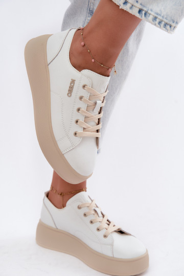 Leer Sneakers model schoenen met platform Kobbo 41535 Initte kleur