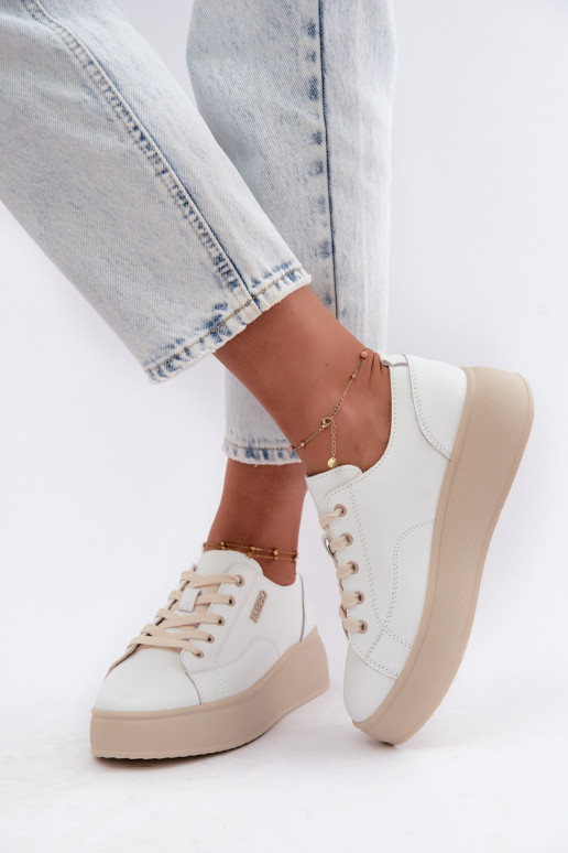 Leer Sneakers model schoenen met platform Kobbo 41535 Initte kleur