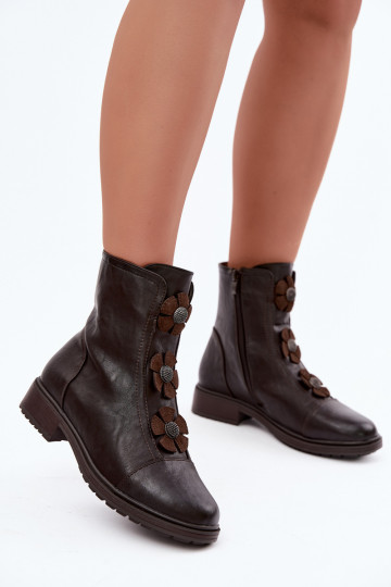 Bottines pour femmes avec talons larges et motifs floraux en chocolat 2