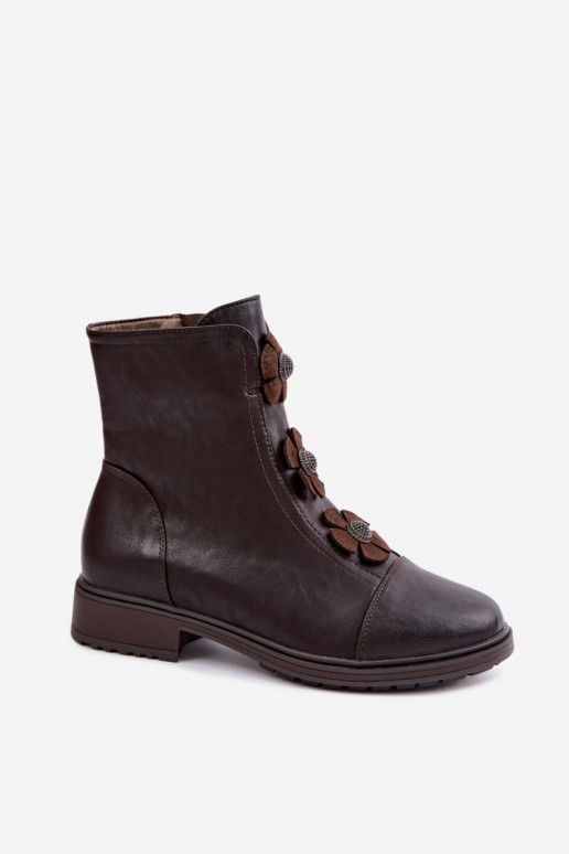 Bottes pour femmes avec des talons largesDekoracyjnymi avec des motifs florauxkami réchauffer CzekoladoÀe Pravienne Activédela